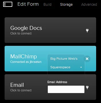 Squarespace and MailChimp fully integrated.