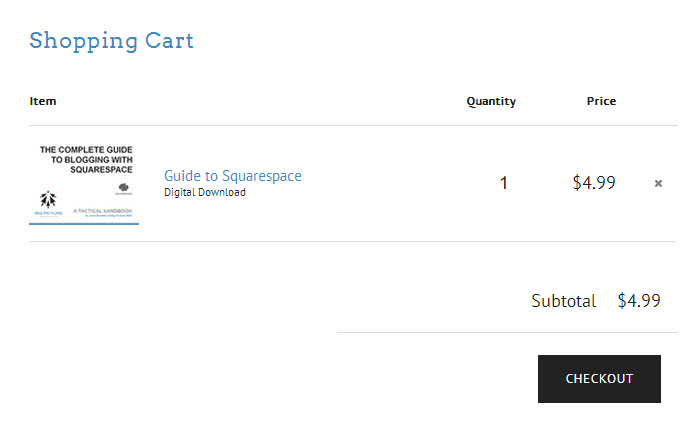 Squarespace's built-in shopping cart matches your existing template design.