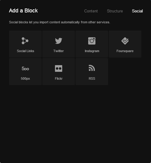The RSS feed block is within the Squarespace Social blocks tab.
