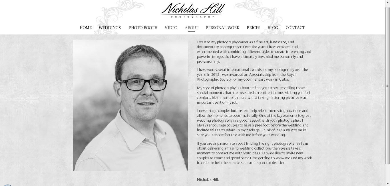NicholasHillPhotography.co.uk is beautifully built on Frontrow.