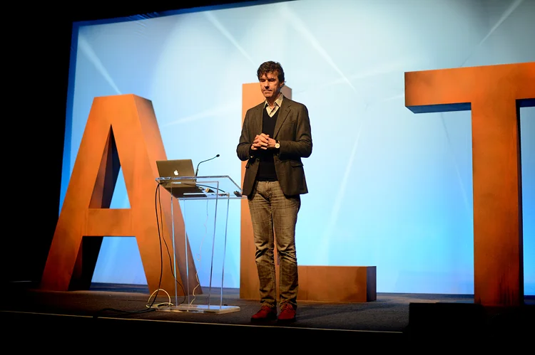 This is Stefan Sagmeister. If you are a graphic designer, you probably shrieked with delight at that last sentence. If you're not a graphic designer or are otherwise unfamiliar with his work (like I was), then from what I understand, he is to graphic design what Annie Liebovitz is to photography: arguably one of the most (if not The Most) influential graphic designers currently alive. His work and his talk were at once incredibly charming and undeniably shocking, and I fell deeply in love with him. He has done several TED talks, but this one, on his 7 rules for more happiness , most closely mirrors his talk at ALT. It was really quite the coup for ALT to get him to come speak, and I, for one, am so thrilled they did.