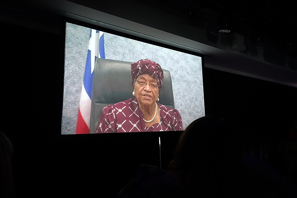 Nobel laureate Ellen Johnson Sirleaf , president of Liberia, addressed us via video. "Help us by urging your Congress to lend its support to help end ebola, and prevent the stigmatization of its victims," she said. And incidentally, if you'd like to do more to help end ebola, you can give generously to these trusted organizations .