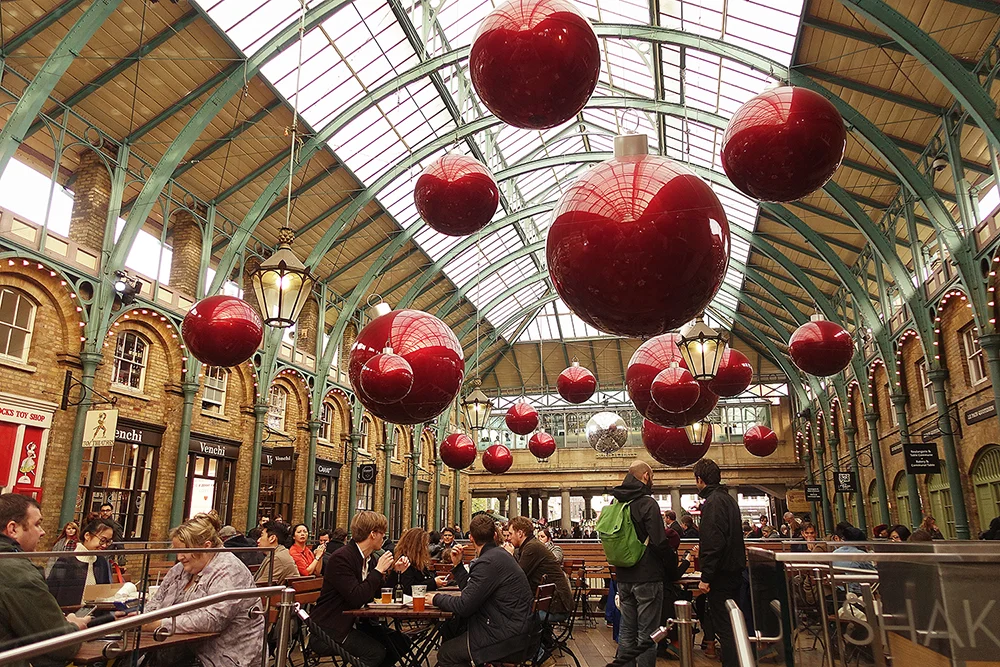 The inside of Covent Garden market was already decked out for Christmas.
