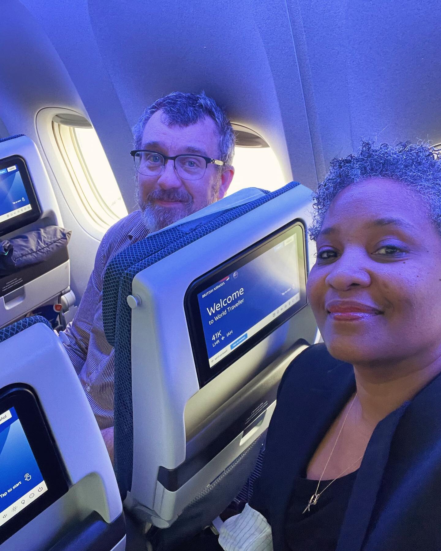 Heading home! Houston, see you soon. ❤️
(Empty flight &mdash; we each got a row!)