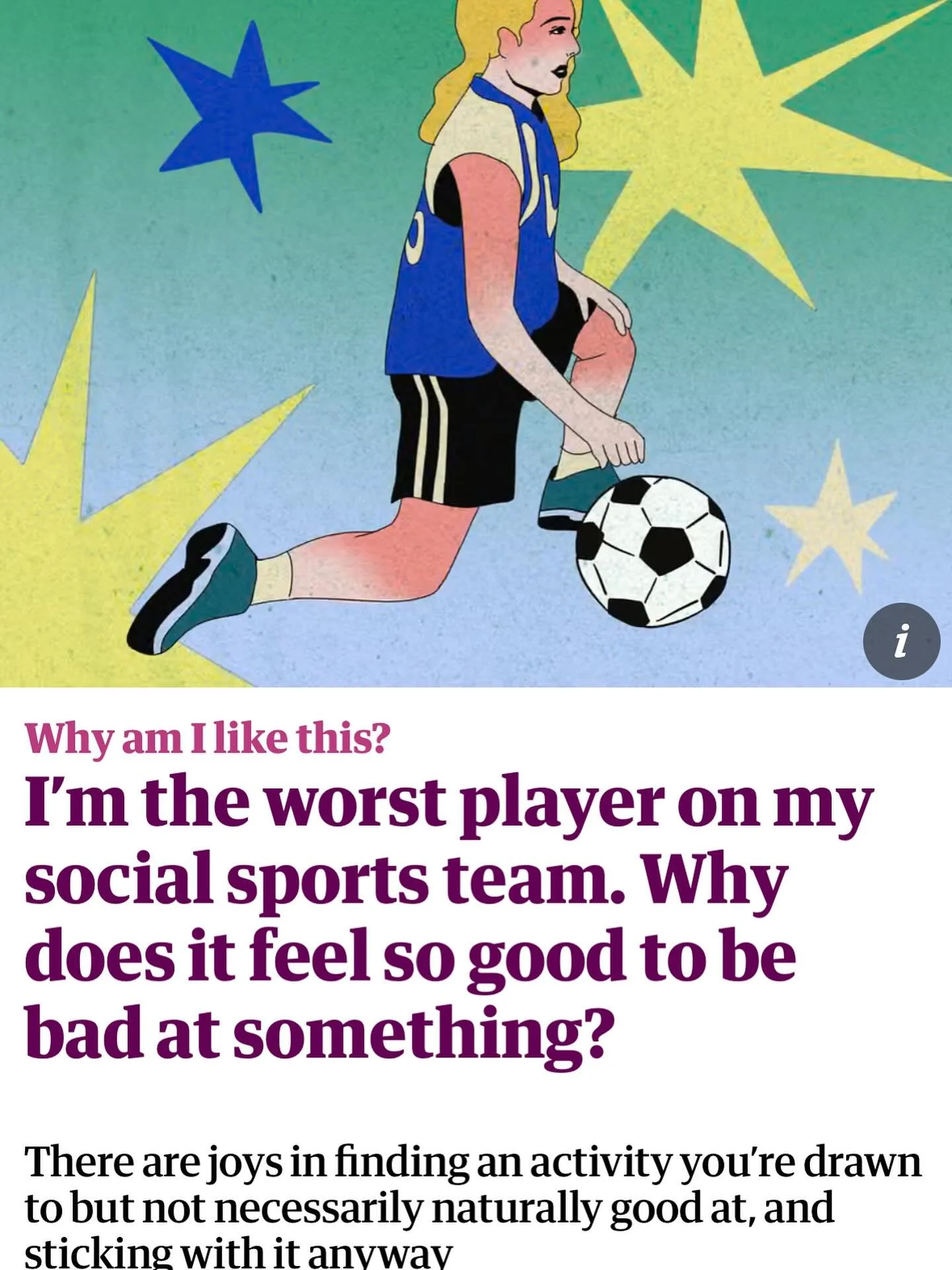 @elle_hunt, you athlete you, thanks so much for including me on your piece in the @guardian on #intentionalamateurism! I&rsquo;m deeply honoured. Here&rsquo;s to the joy of being a #totalamateur. Ol&eacute;!

https://www.theguardian.com/wellness/2025