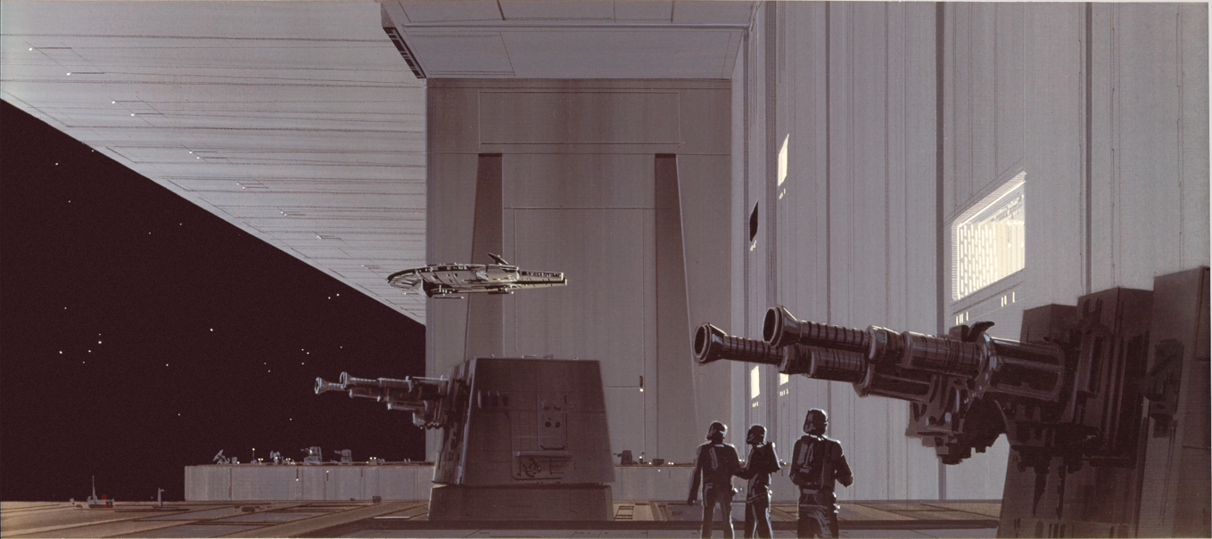  This version of the Pirate Ship lacks the cylindrical cross-section behind the cockpit. It's possible that McQuarrie simply forgot to include it, and didn't have time to return to it (after all he didn't have time to return to paint in the surface d
