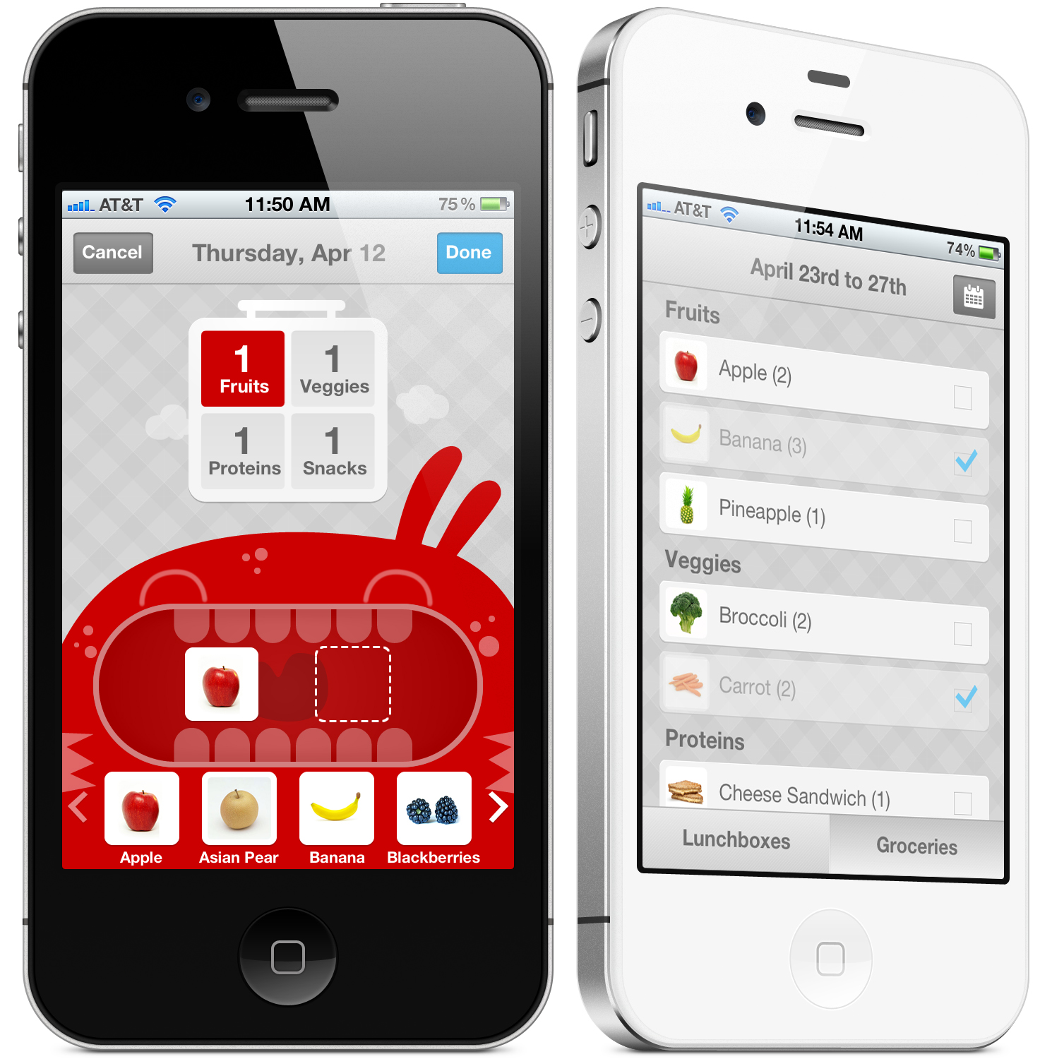 LaLa Lunchbox screenshots - planning lunch and grocery list