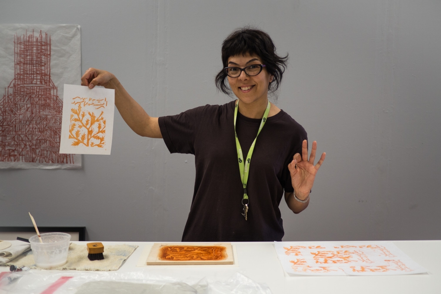 Artist Pantea Karimi pulls her first Japanese woodblock prints.