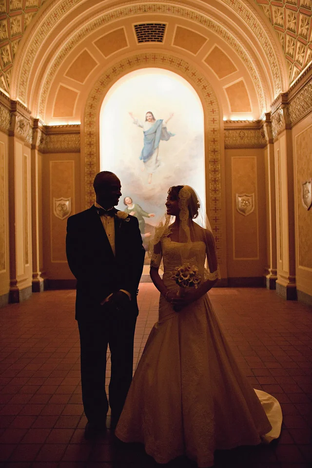 Silhouette shot of bride and her father before walking down the aisle at The Grand Baltimore - Maria Vicencio Photography Weddings