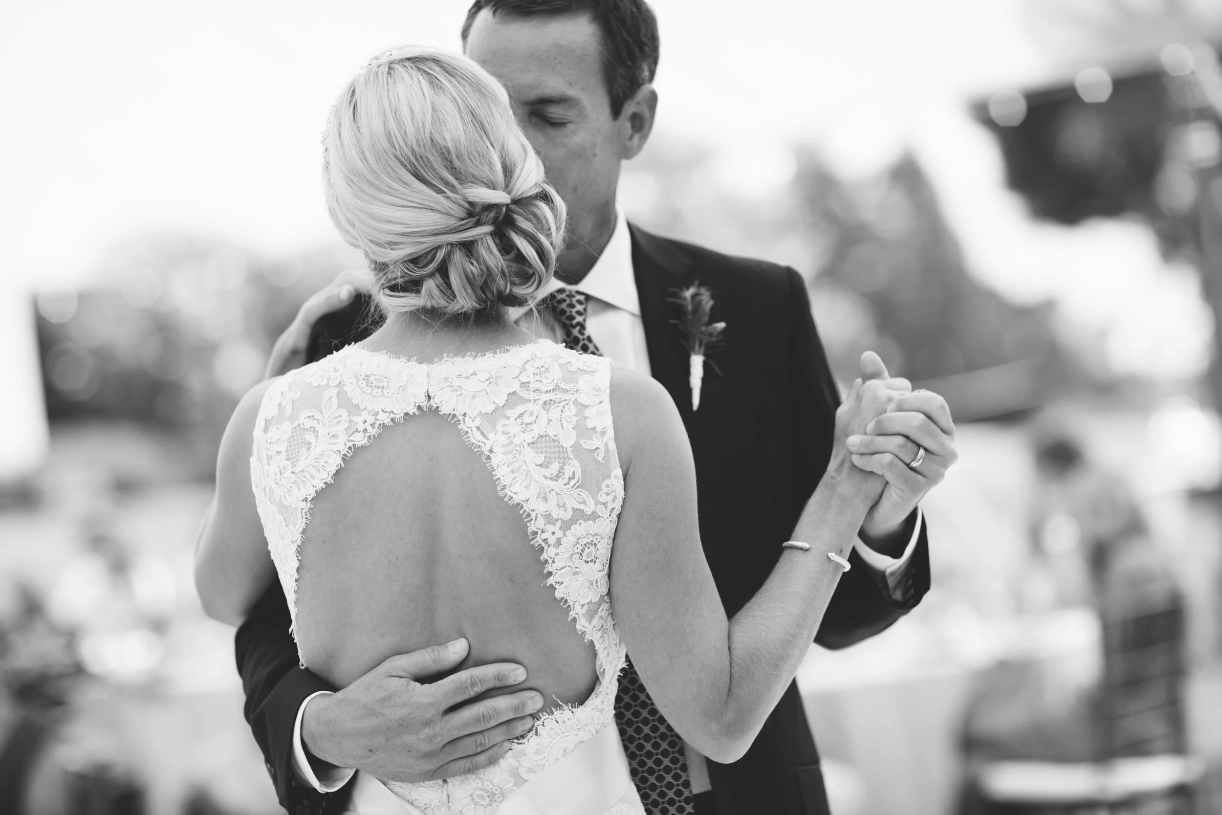 Black and white shot of bride and groom's First Dance at Kirkland Manor in Easton, MD - Maria Vicencio Photography Weddings