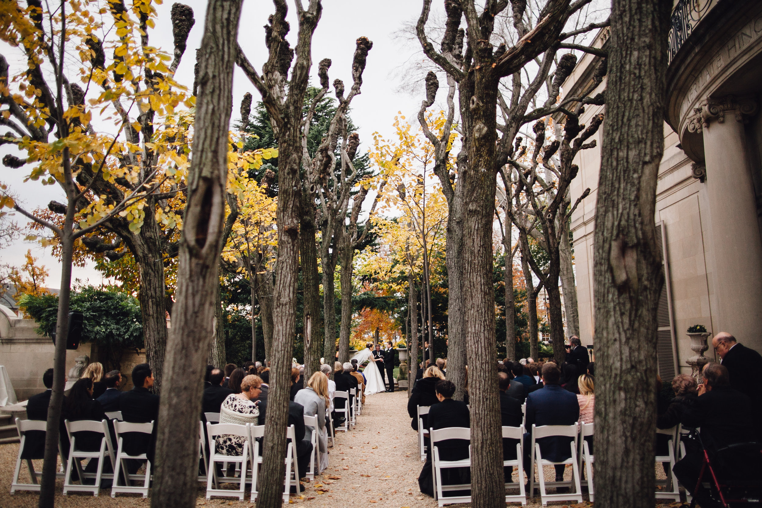Ceremony in the linden grove at Meridian House in DC - Maria Vicencio Photography Weddings