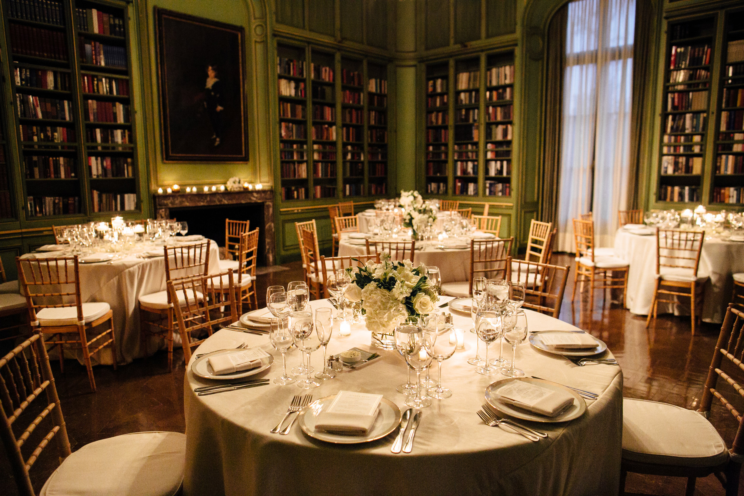 Reception details inside library at Meridian House in DC - Maria Vicencio Photography Weddings