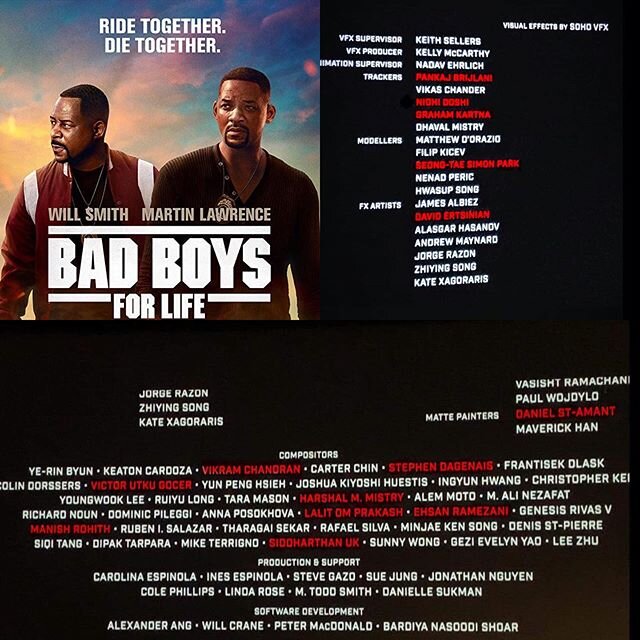 We are super proud of all our grads at Soho VFX who worked on Bad Boys For Life. World class work!