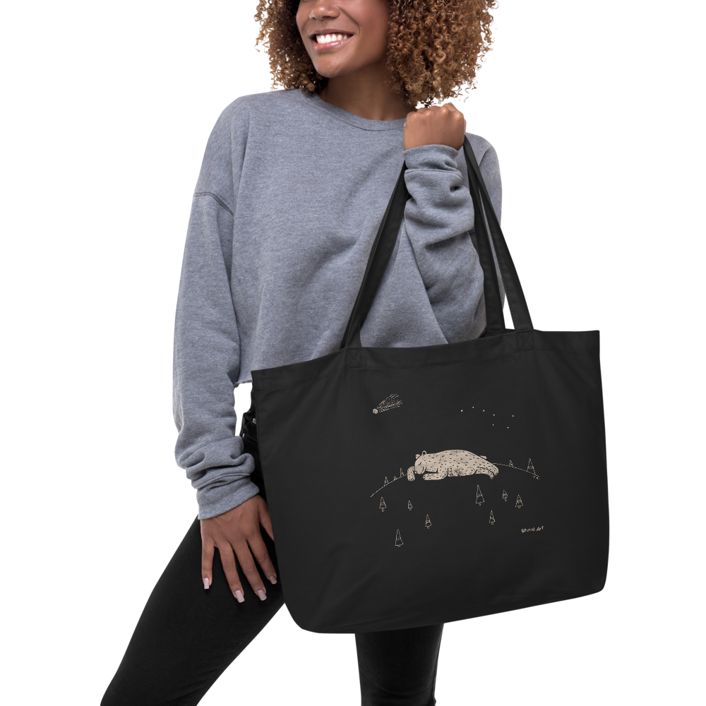 Dreaming Winter Bear Large Black Eco Tote bag — Brucie Rosch