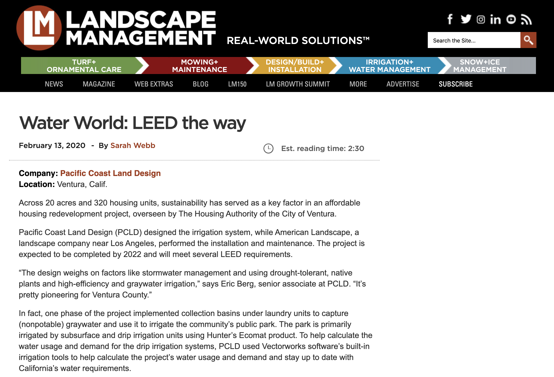Landscape Management Magazine: Water World: LEED the way