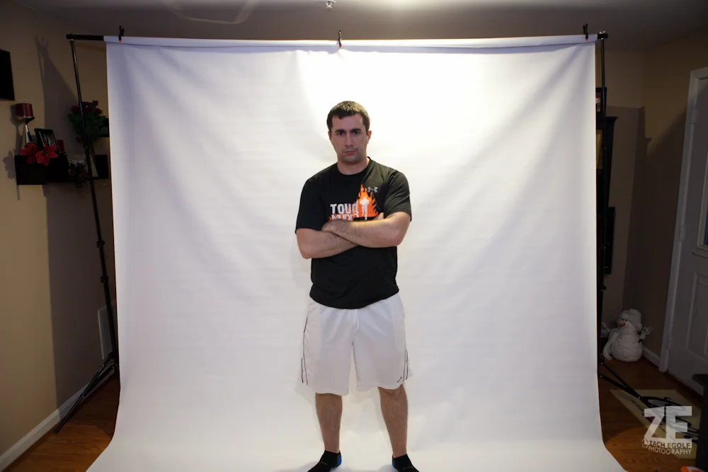 The size of the backdrop, completely rolled out, relative to 6-foot-tall Zach.