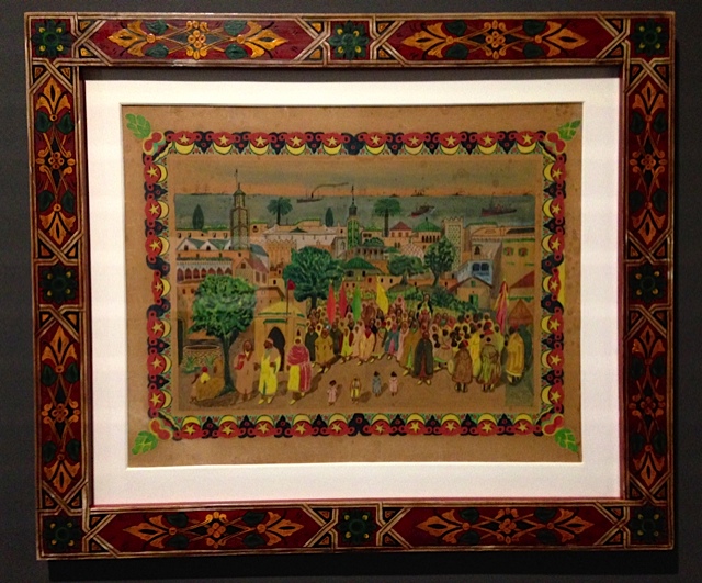 R'bati was the first painter to attempt naturalistic subjects. this is a view of a procession in tangiers