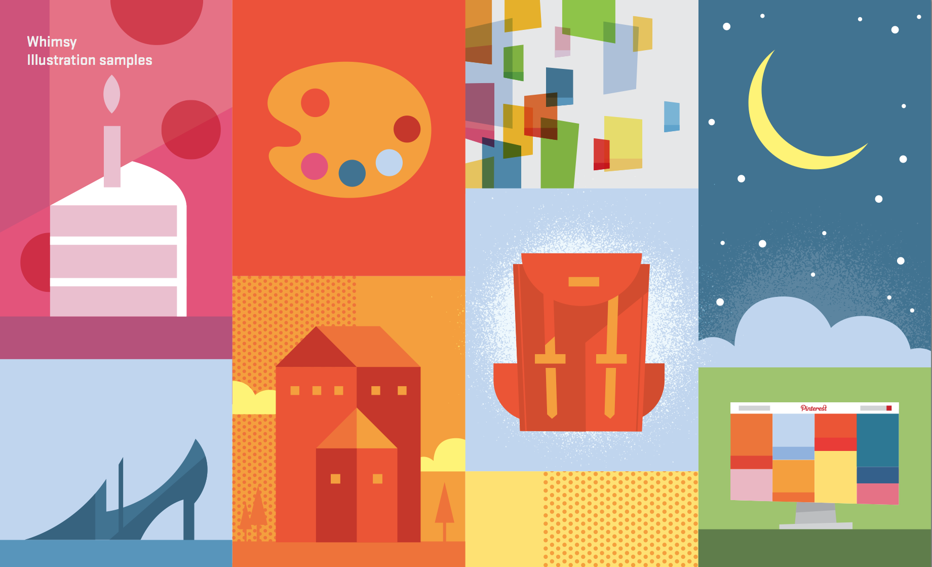 The final style had a playful geometry and bright palette.
