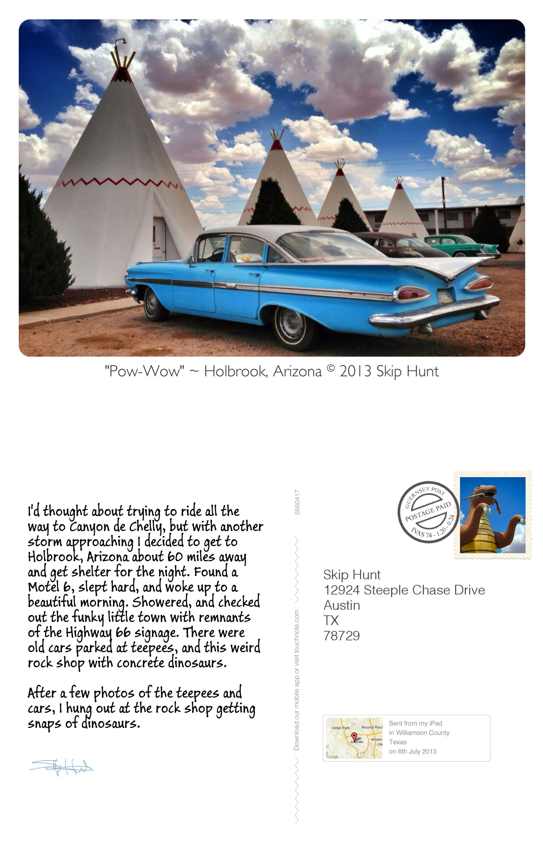 Sample Postcard from MotoSW © 2013 Skip Hunt