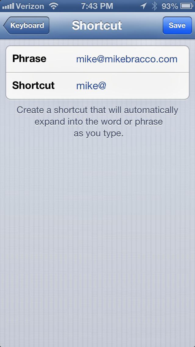 iOS Shortcut Feature