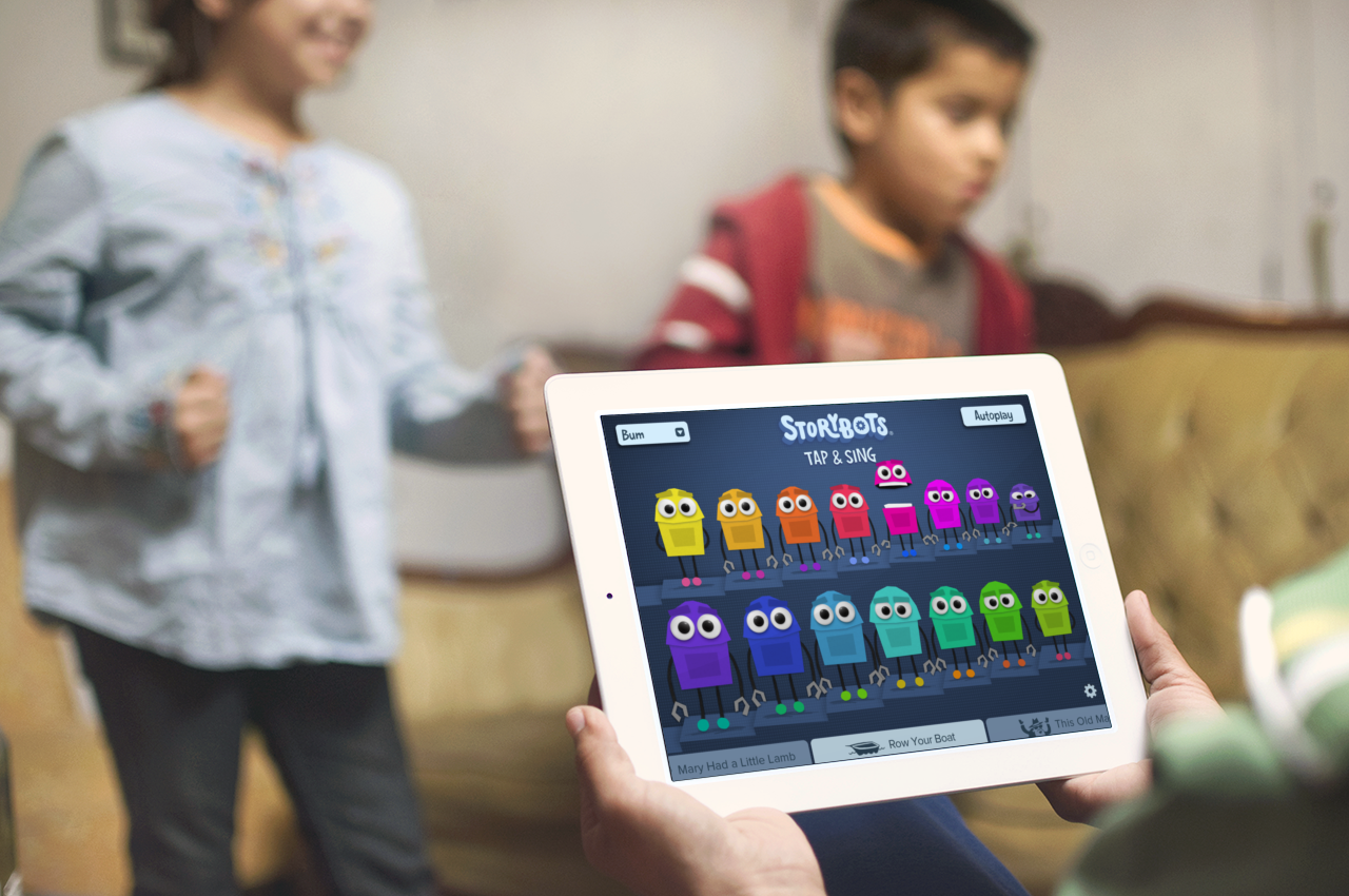 Home Screen. StoryBots are the notes & songs are selected using bottom tabs.