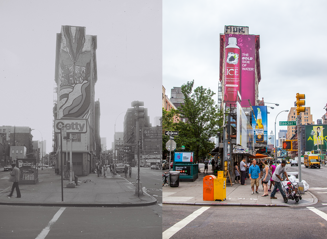 Similar to the famous Flatiron building on 23rd street this corner of Bleeker and Houston hasn't changed all that much in 30 years.