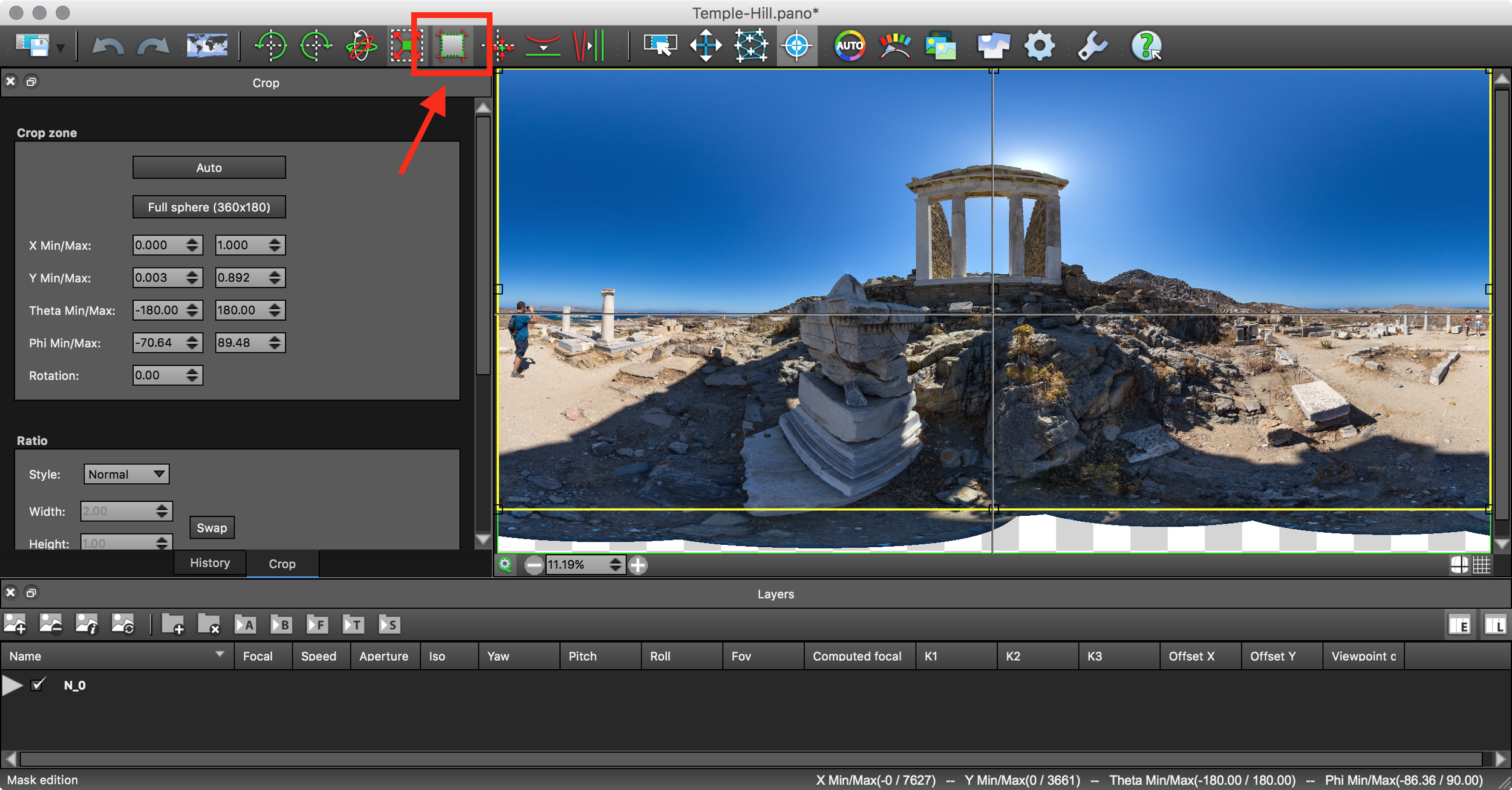 Edit window and Crop button