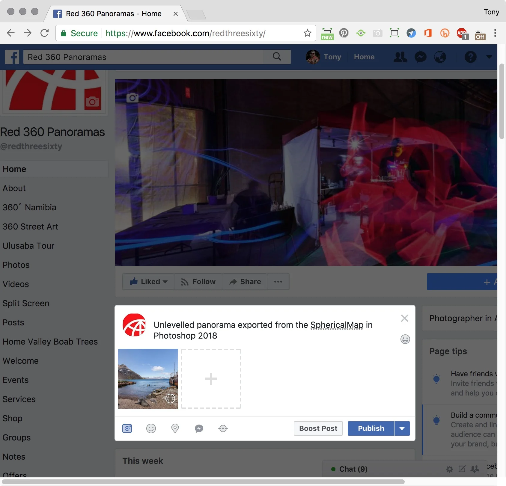 Figure #6 - Panorama loaded into the Facebook post
