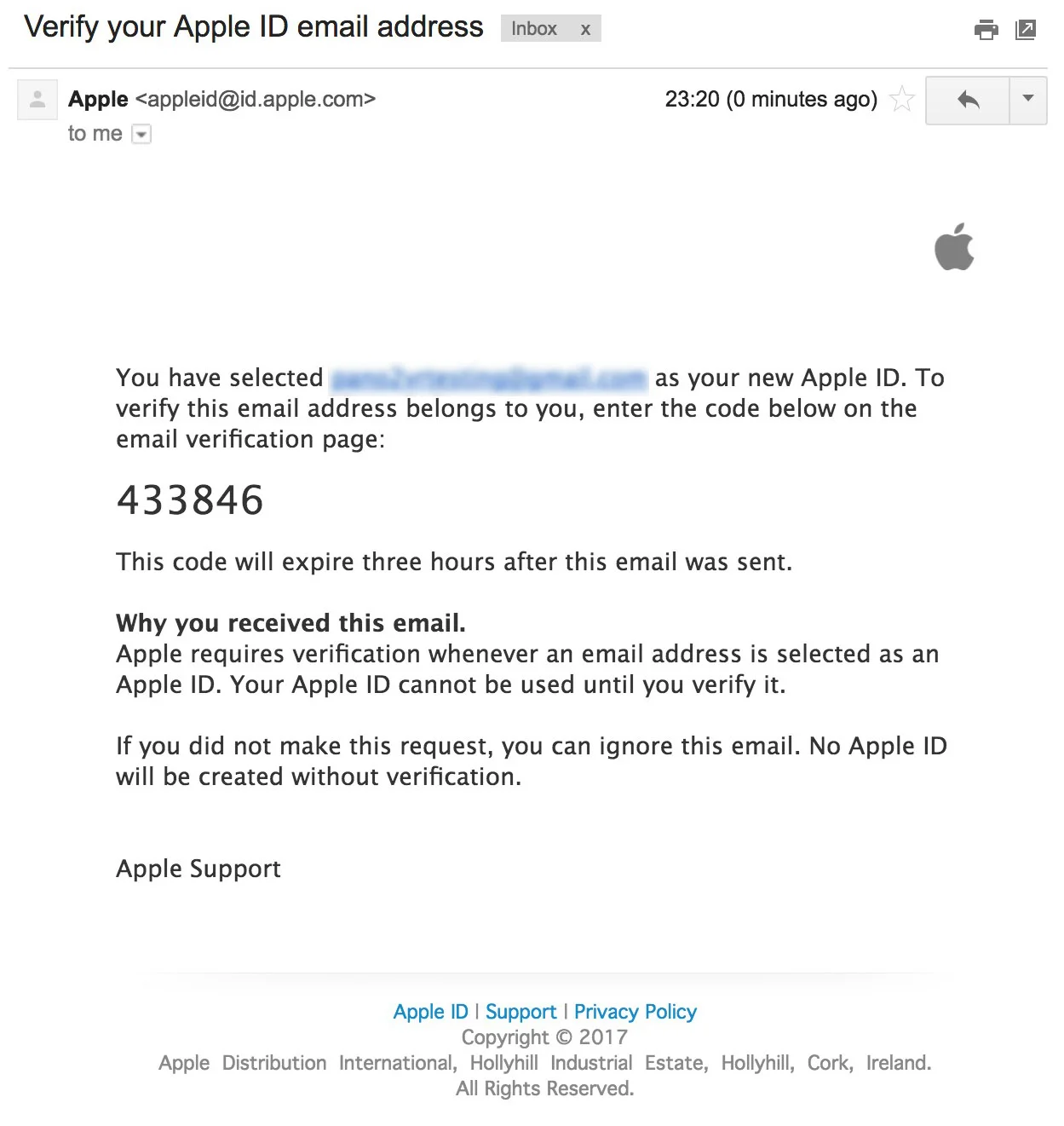 figure #8: verification code email
