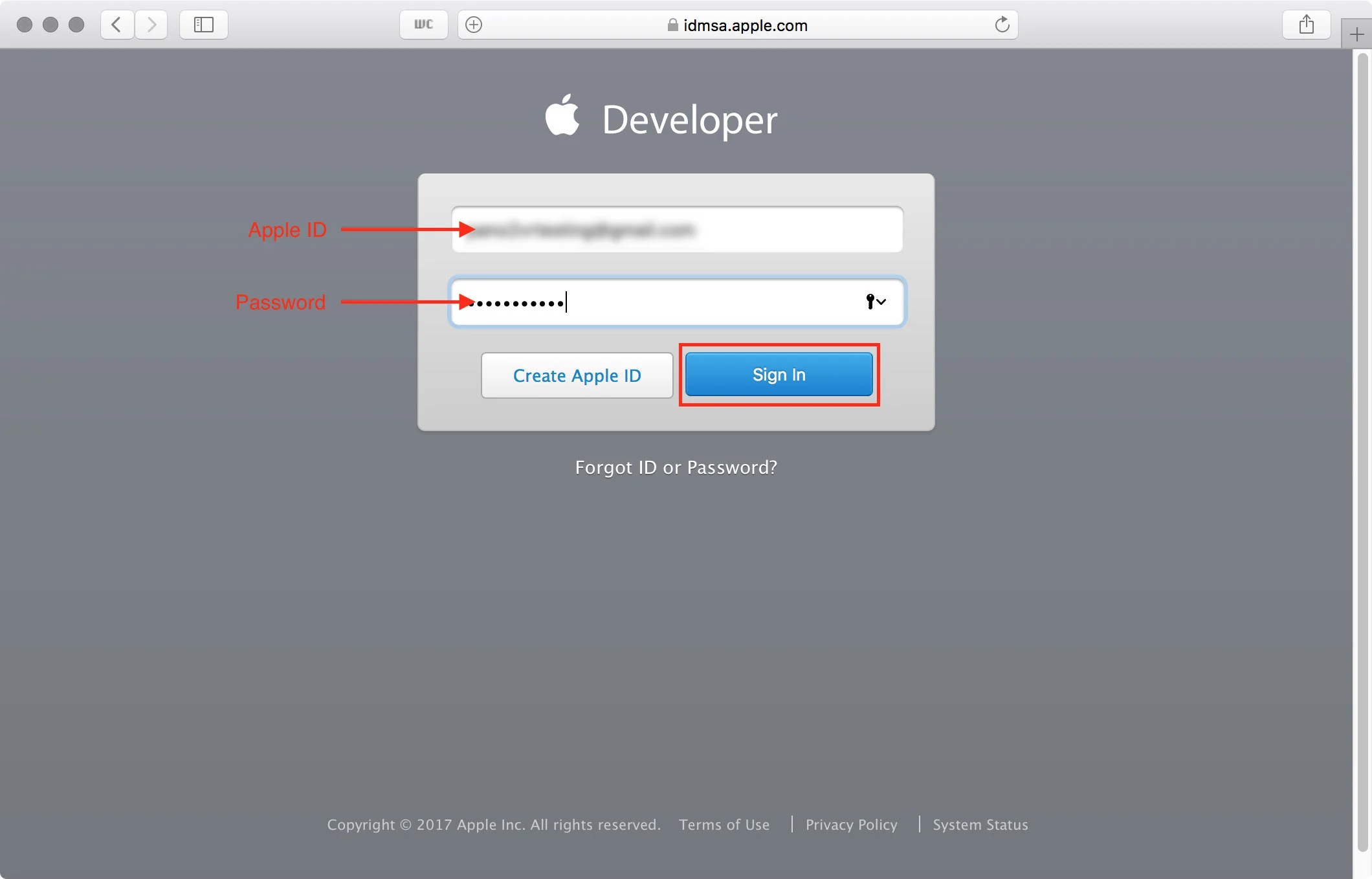 figure #13: Developer login screen