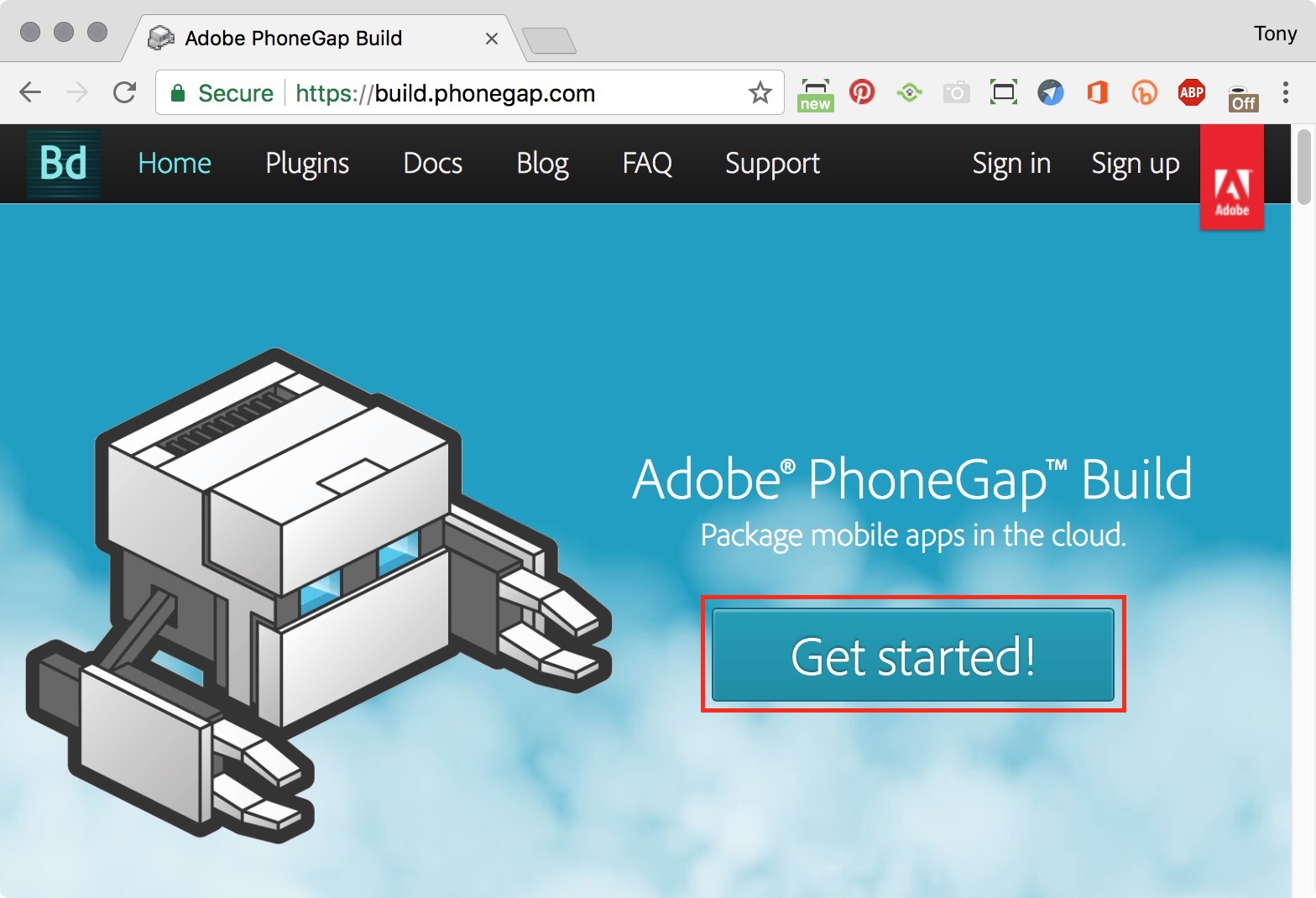 figure #1: PhoneGap Build homepage