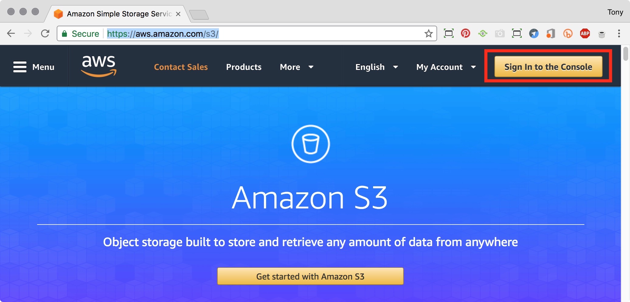 Figure #2: Amazon S3 Homepage