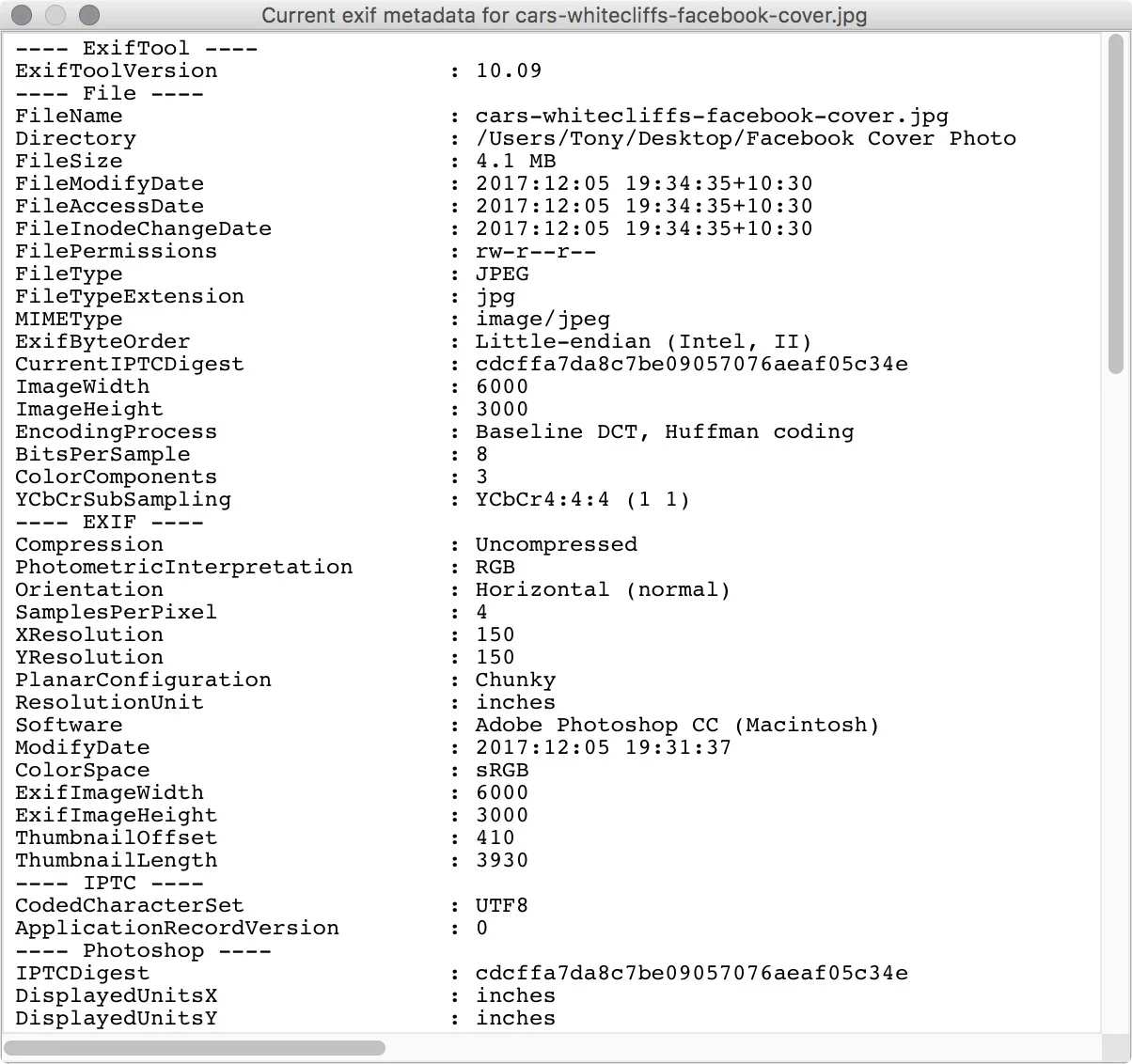 figure #5: Current exif metadata