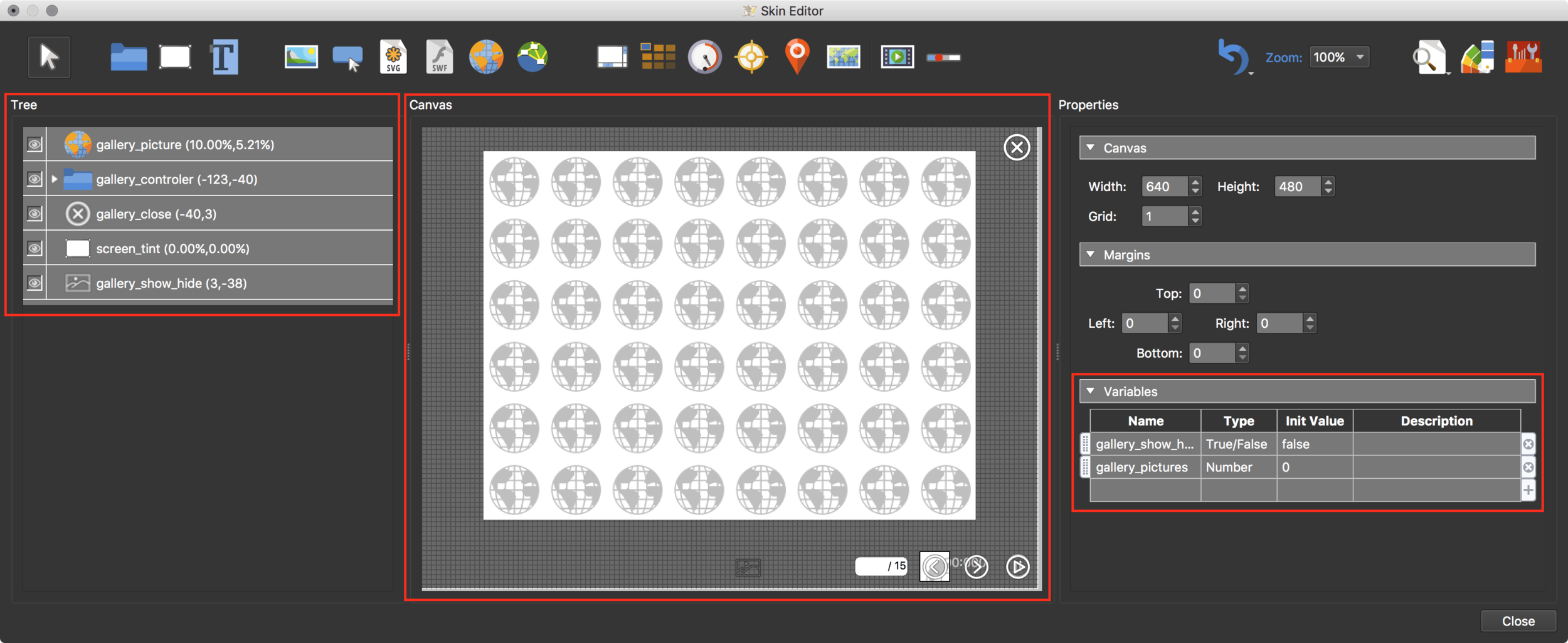 figure #17: Gallery Simplex component open in Skin Editor
