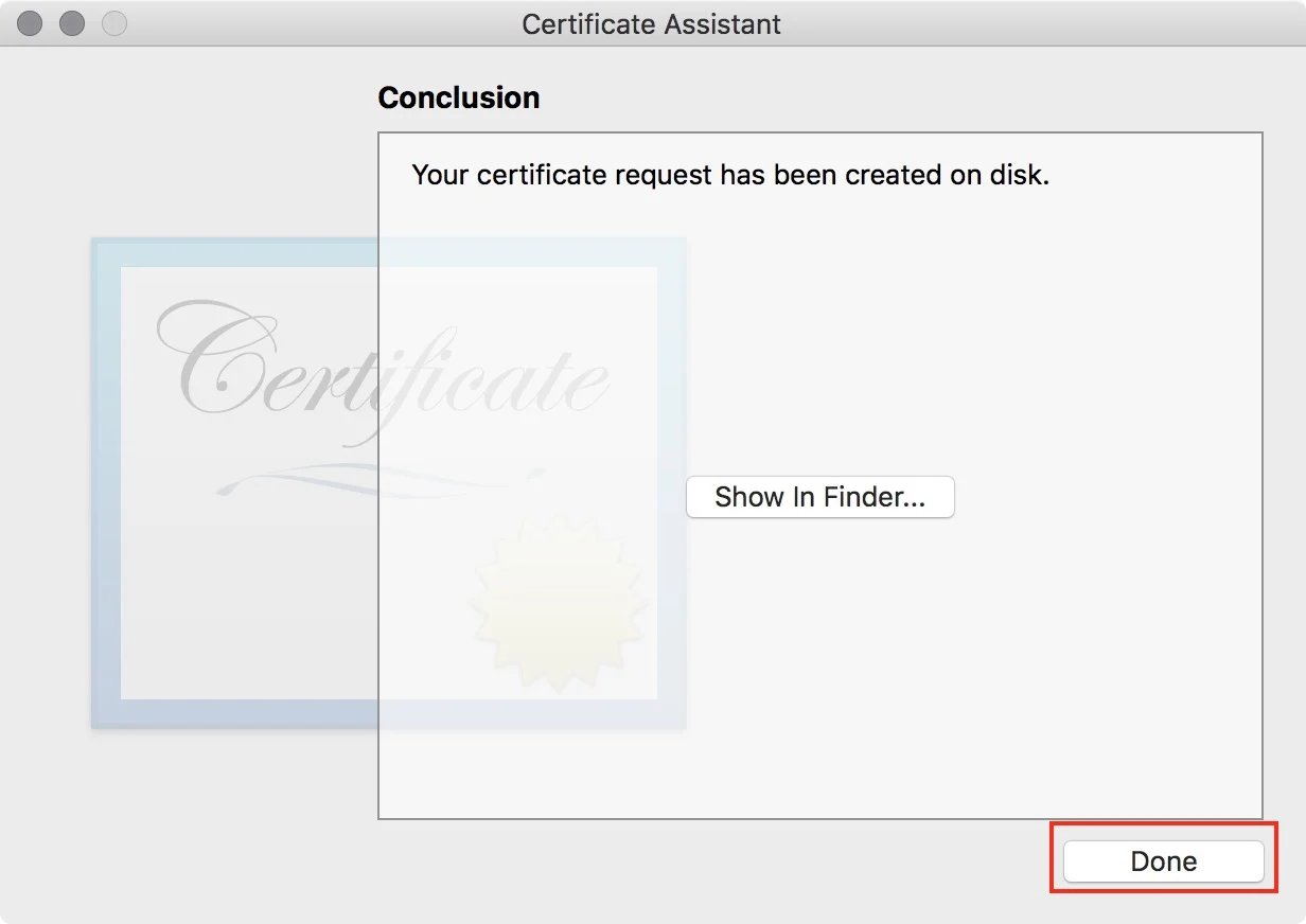 figure #14: After saving your certificate select 'Done'