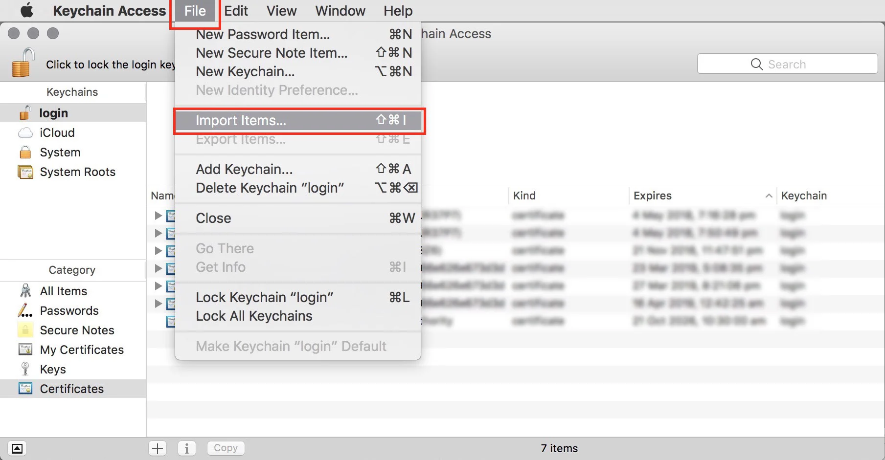 figure #22: Import cert to Keychain Access