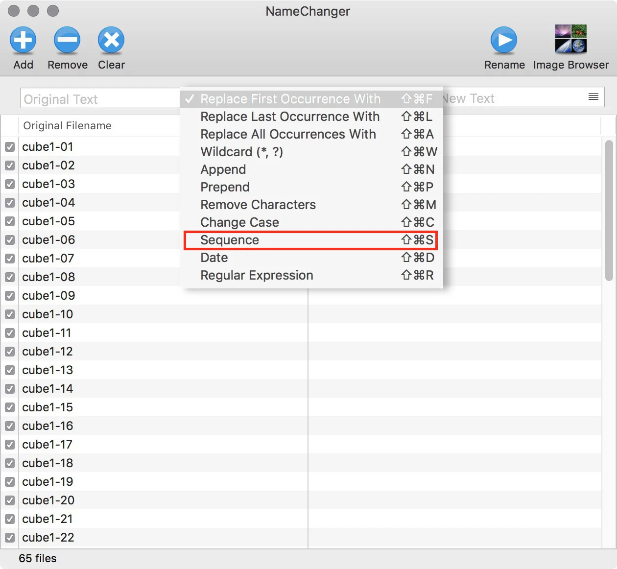 figure #10: Select 'Sequence' from the dropdown menu