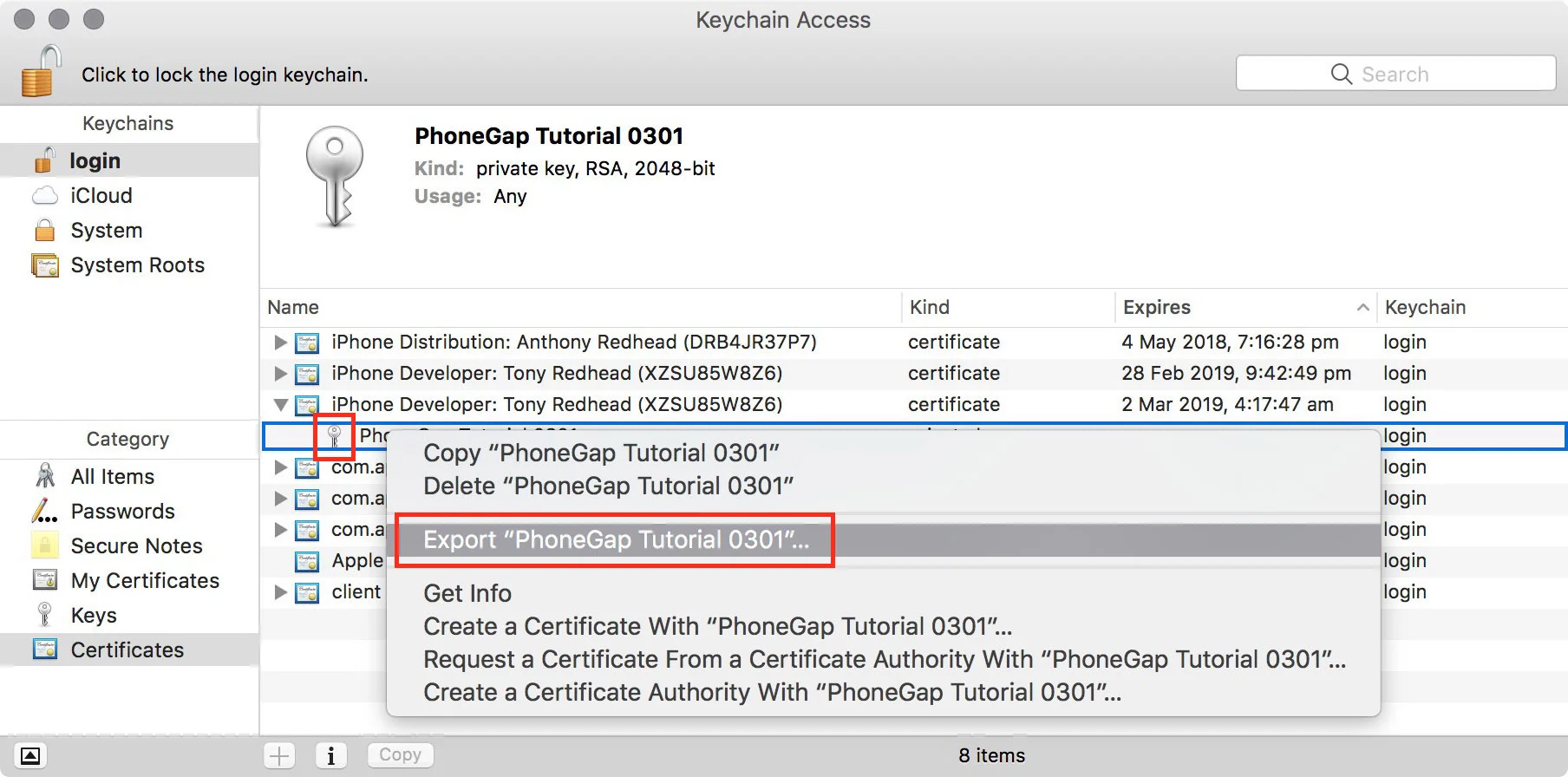 figure #26: Export certificate