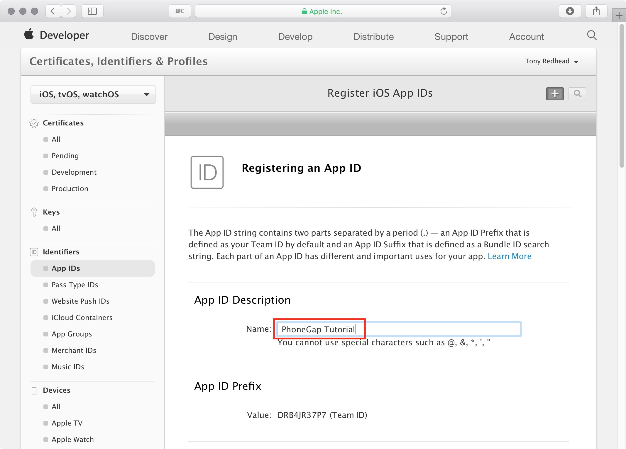 figure #35: Adding the App ID Name