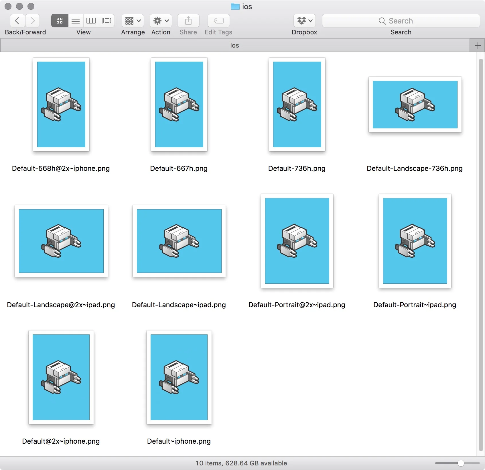 figure #3: PhoneGap Tutorial App iOS splash screens