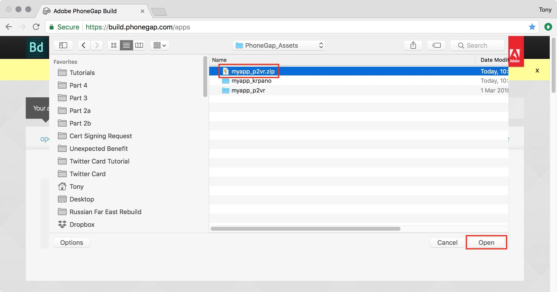 figure #5: Select the myapp.zip file