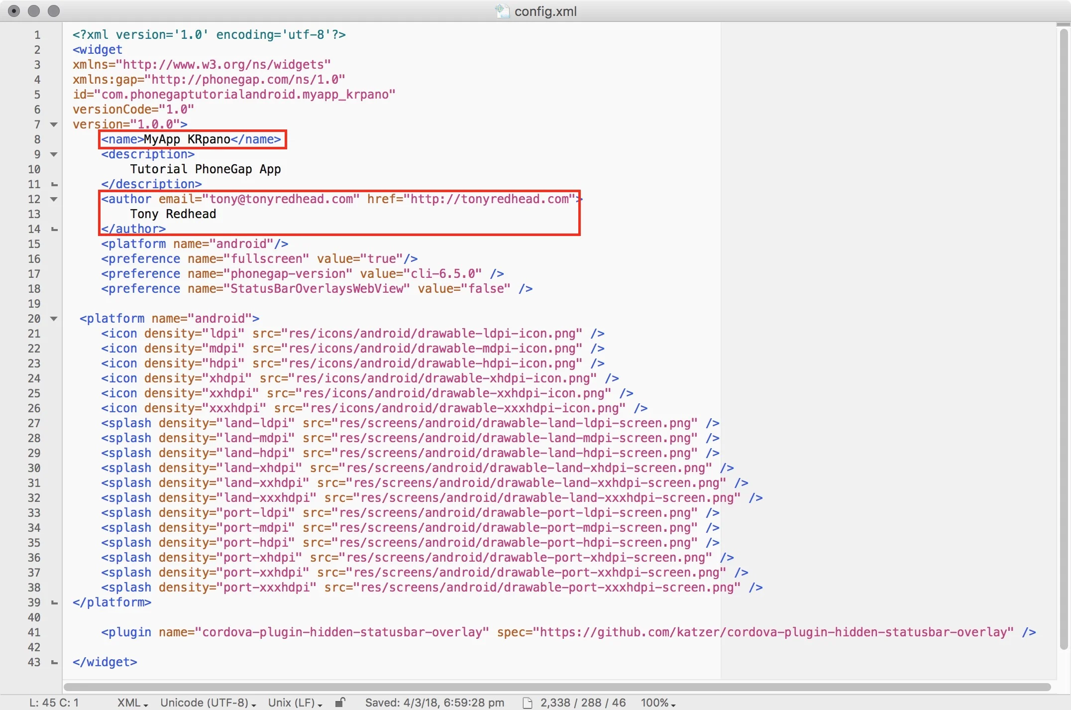 figure #2: config.xml file