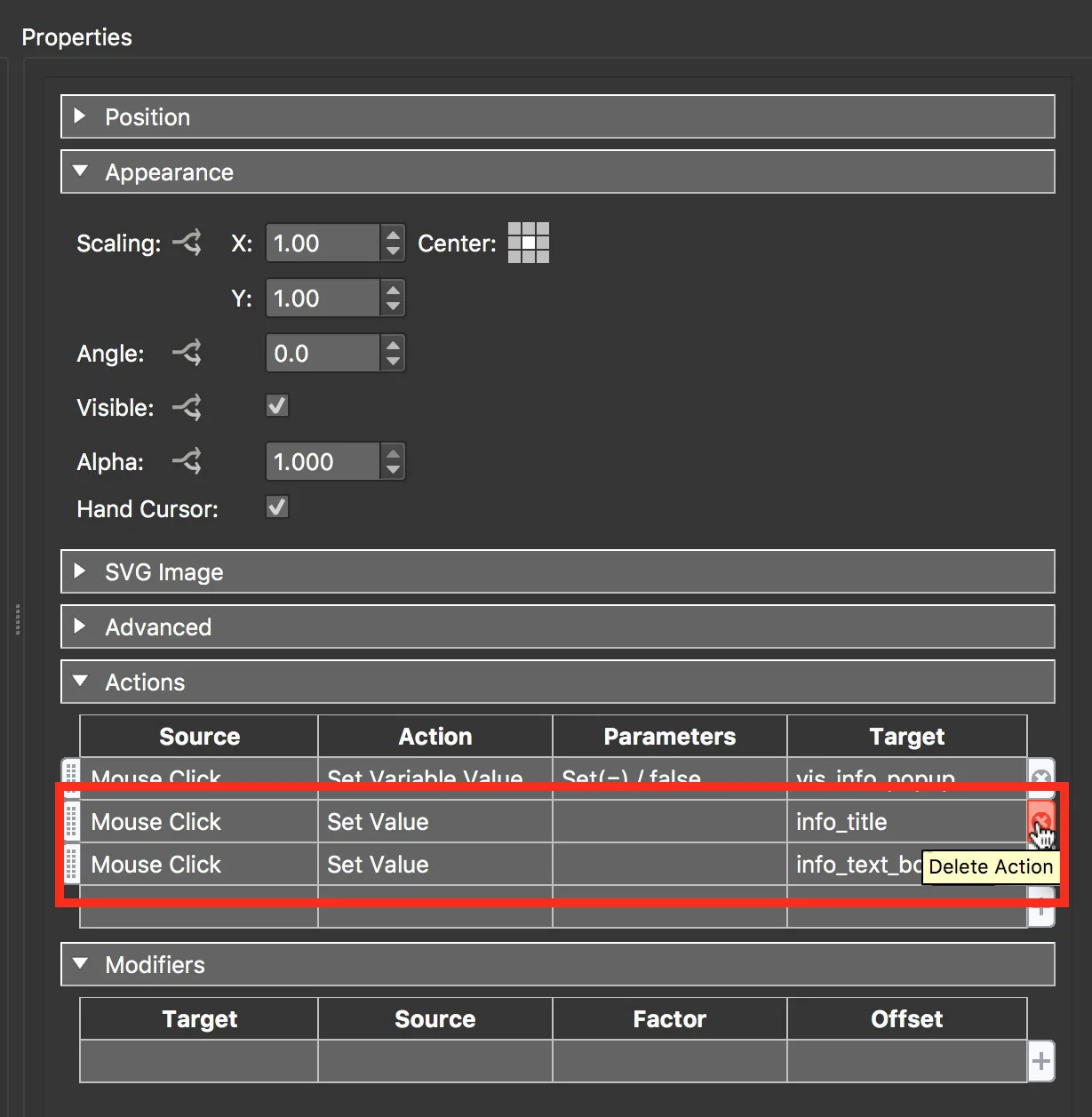 Figure #10: Delete Set Value actions