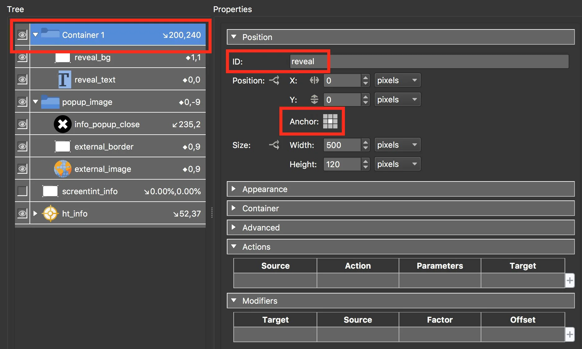 Figure #27: Container1 settings
