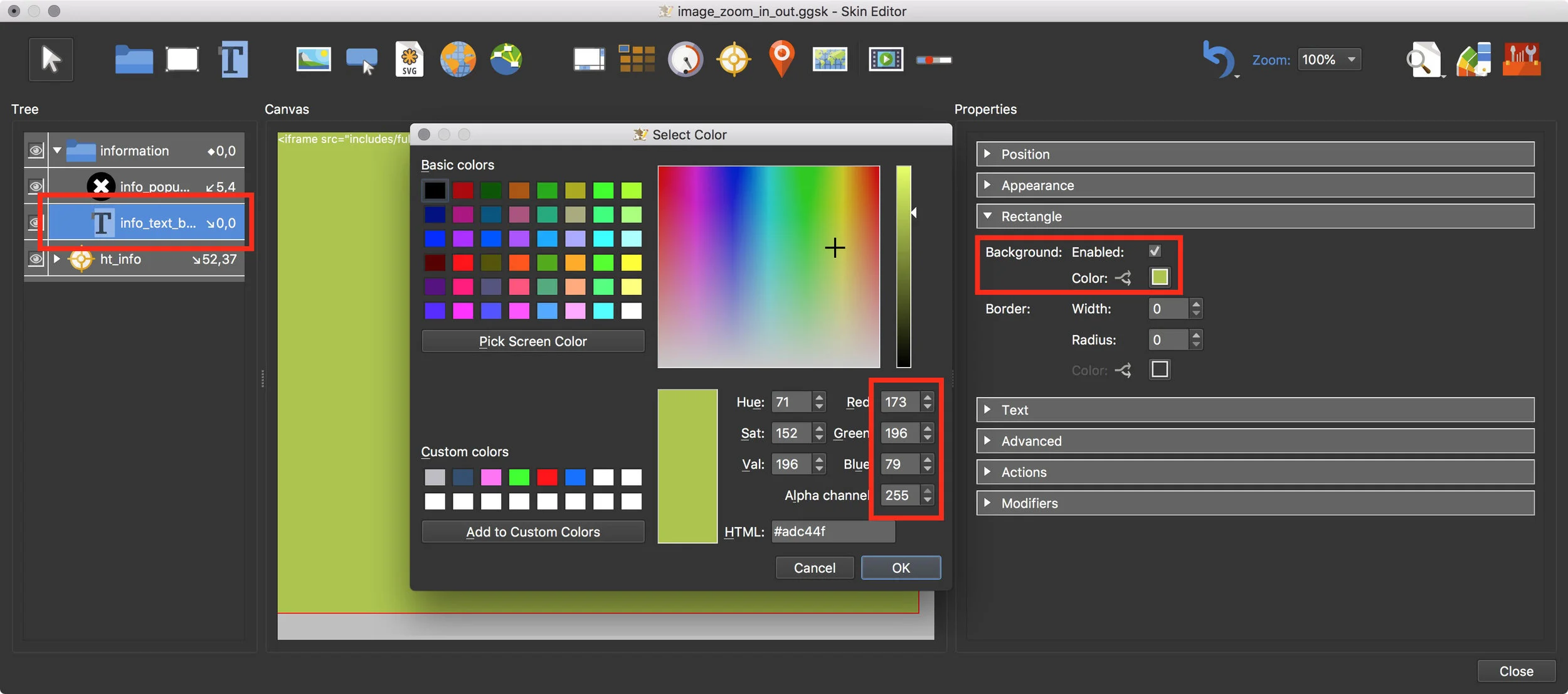 Figure #30: Assign a background color to the info_text_body element