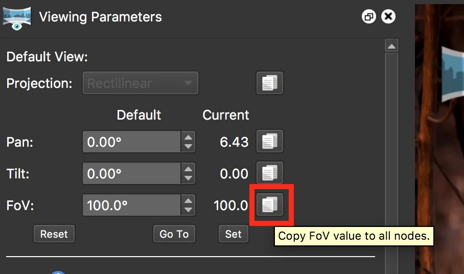 Figure #10: Copy FoV button