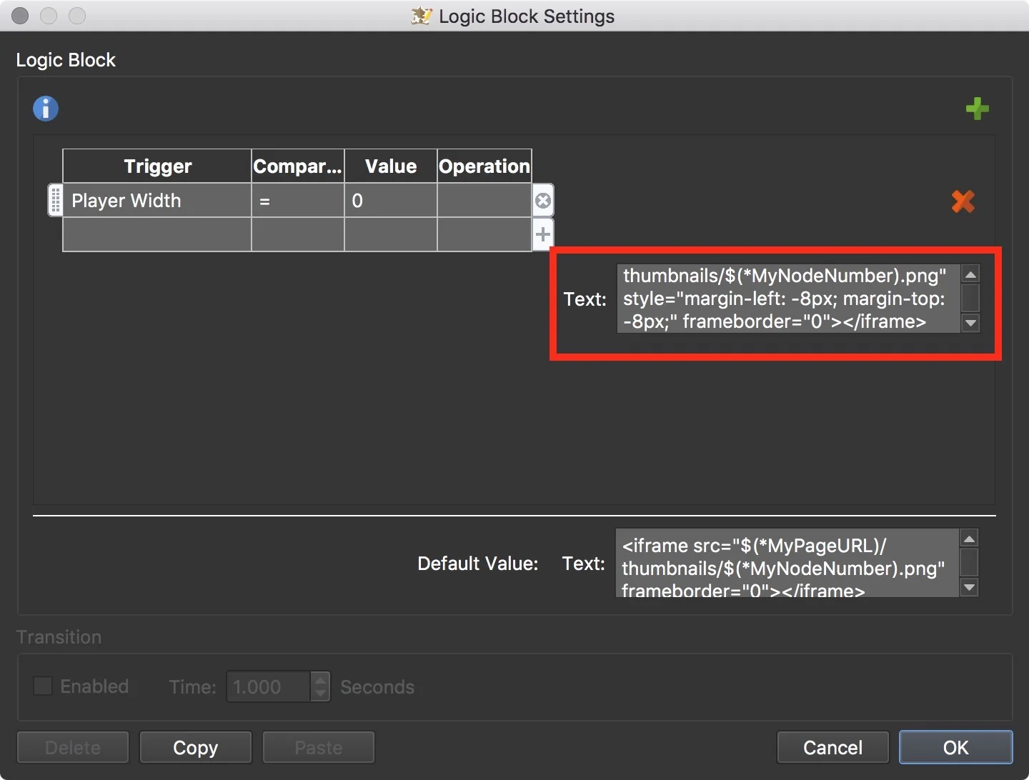 Figure #46: alternative iframe code in Logic Block