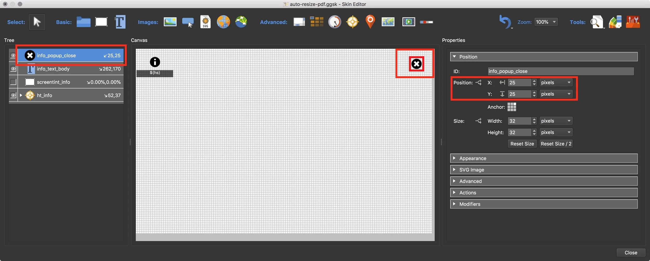 Figure #7: repositioned info_popup_close button