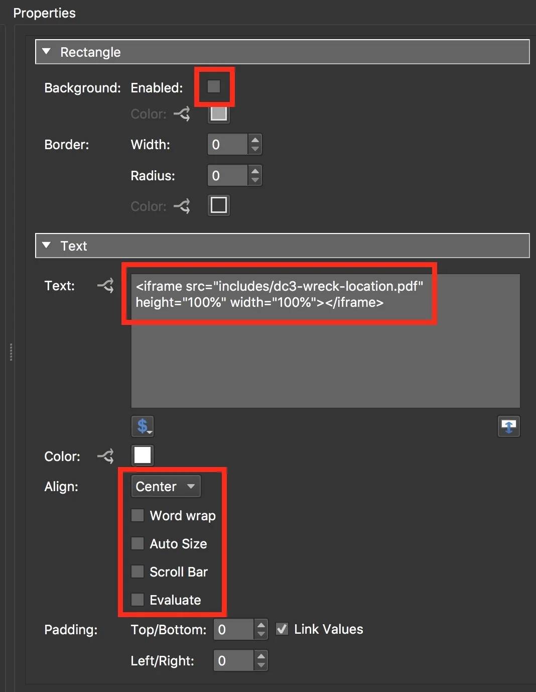 Figure #12: ‘info_text_body’ element properties
