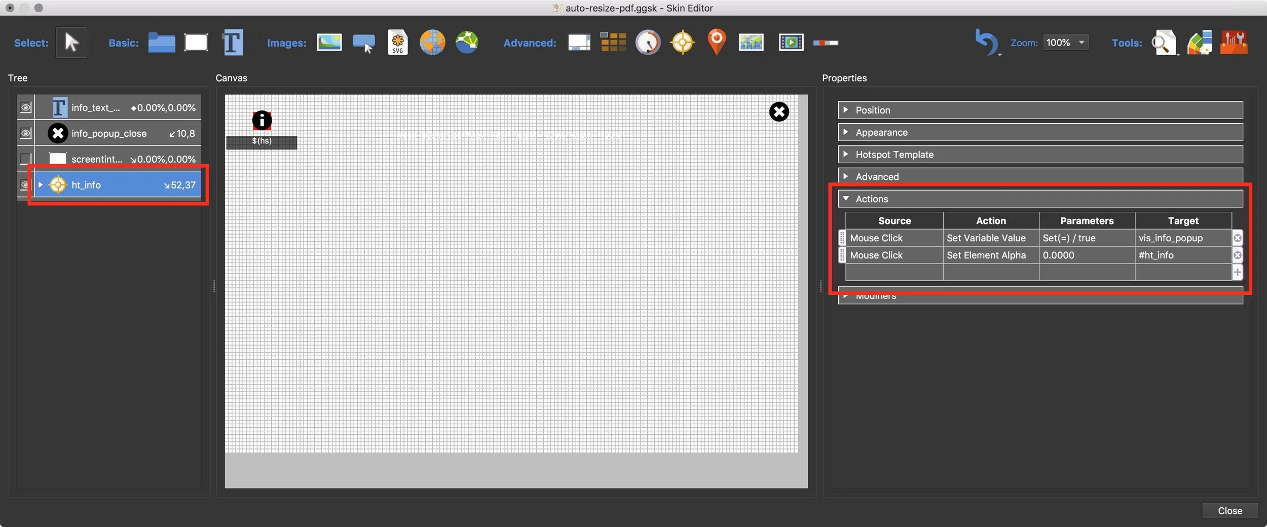 Figure #24: ht_info selected and Actions dropdown showing